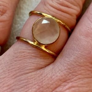 Gold, Rose Quartz, double band ring, size 7